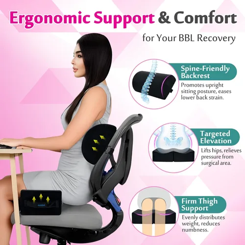Vista 2 de AOSSA BBL Pillow After Surgery, cojín brasileño de levantamiento de glúteos + cojín de apoyo de espalda, almohadas de espuma para sentarse a
