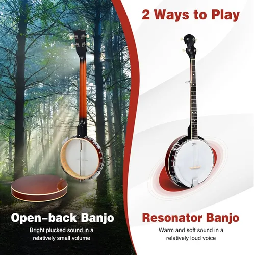Vista 4 de Costzon Banjo de 5 cuerdas 24 soporte con 5º sintonizador engranado y mango cerrado de rango medio, kit para principiantes con bolsa de tela Oxford