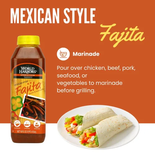 Vista 4 de World Harbors Marinada de fajita de estilo mexicano Puros Sabores Mexicanos Perfecto para carne de fajita, pollo fajita y verduras de fajita. El