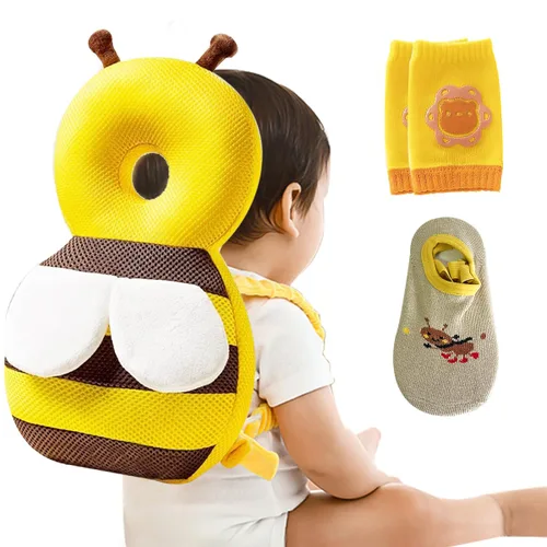 Vista 8 de Protector de cabeza de bebé, protección contra caídas infantiles, protector de cabeza de bebé con rodilleras de bebé, calcetines antideslizantes