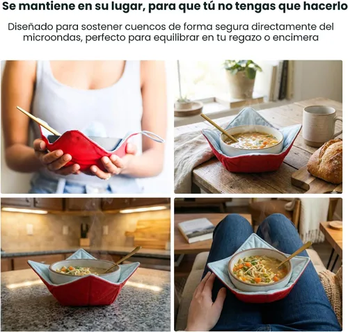 Vista 3 de Jokari Paquete de 2 soportes para cuencos para microondas, almohadilla caliente reversible acogedora para sopa, pasta, avena y helado