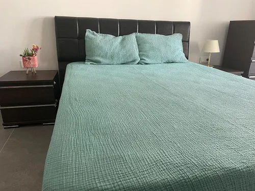Vista 3 de Manta de muselina 100% algodón, colcha de 4 capas, funda de cama suave de muselina de algodón turco, colcha reversible, turquesa