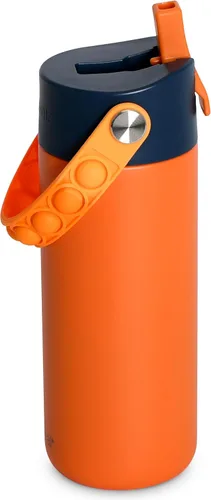 Vista 18 de Elemental Botella de agua aislada para niños, botella de agua de acero inoxidable con tapa de popote y asa Pop-it, botellas de agua a prueba