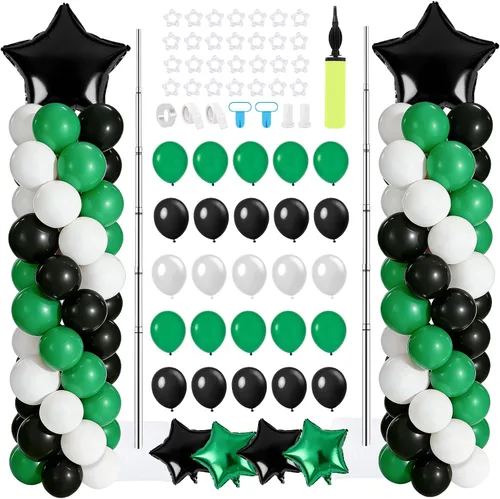 Vista 9 de 2 juegos de globos negros dorados y rojos, kits de soporte de columna de globos ajustables con 4 estrellas, guirnalda de noche de película, globos