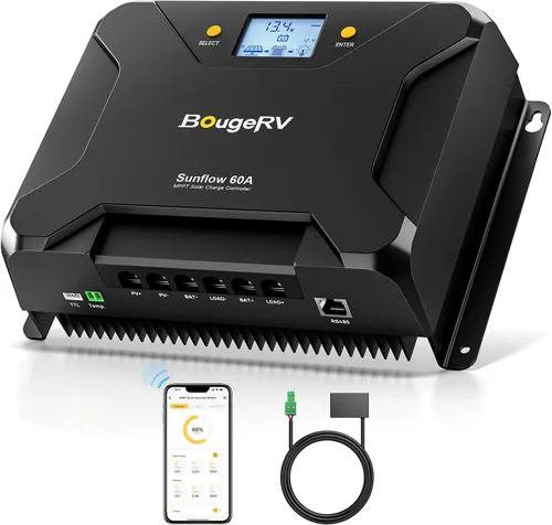 Vista 10 de BougeRV MPPT Controlador de carga solar de 30 A, con corte a baja temperatura, control de aplicación, LCD retroiluminado, regulador de panel solar
