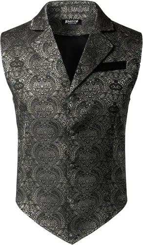 Vista 11 de JEMITOP Chaleco de traje jacquard vintage para hombre Negro