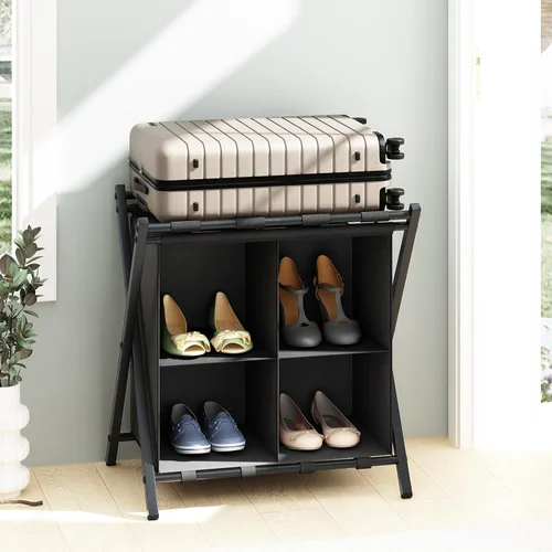 Vista 9 de aboxoo Portaequipajes con almacenamiento, soportes plegables para maleta para habitación de invitados, soporta hasta 120 libras, soportes