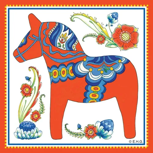 Vista 4 de Essence of Europe Gifts Regalo temático sueco azul Dala caballo decorativo 6x6 baldosa de pared de cerámica ScandinavianGiftOutlet