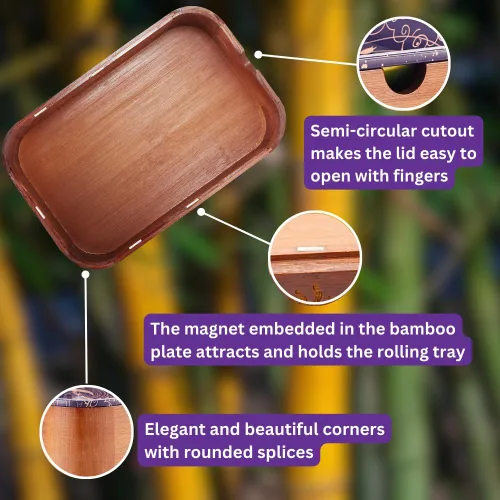 Vista 4 de Caja de almacenamiento de bambú con juego de bandeja decorativa, caja de almacenamiento compacta de madera para todos los accesorios rodantes - caja