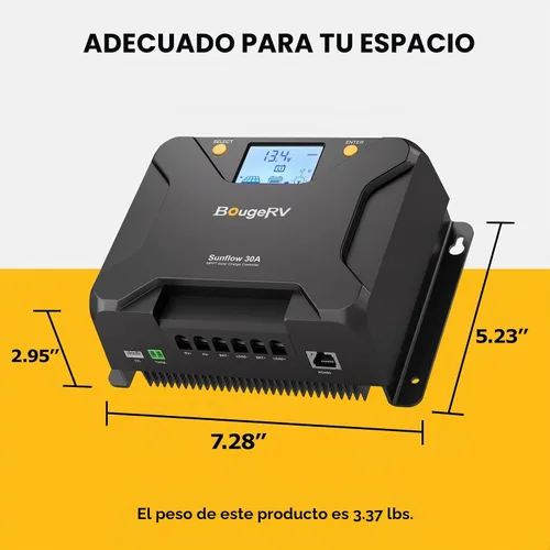 Vista 7 de BougeRV MPPT Controlador de carga solar de 30 A, con corte a baja temperatura, control de aplicación, LCD retroiluminado, regulador de panel solar