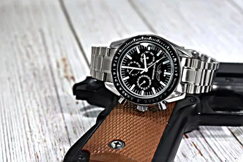 Vista 4 de TIME WARRIOR Reloj de diseño de relojes para hombre, acero inoxidable, cronógrafo impermeable, movimiento automático, Oro, Cronógrafo