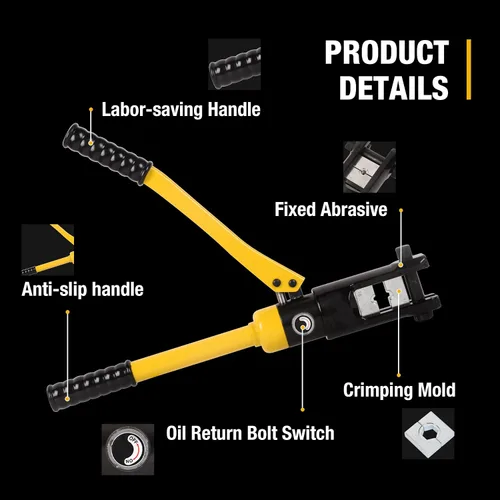 Vista 4 de Herramienta de prensado hidráulico 16T 8AWG-600MCM Herramienta de prensado de cables de 0.87 pulgadas Carrera hidráulica Lug Crimper eléctrico