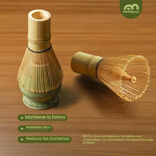 Vista 6 de Juego de batidor de matcha, kit de cerámica y cazador de bambú hecho a mano Complete 5 Pcs Matcha Set Whisk and Bowl, Stainless Steel Sifter
