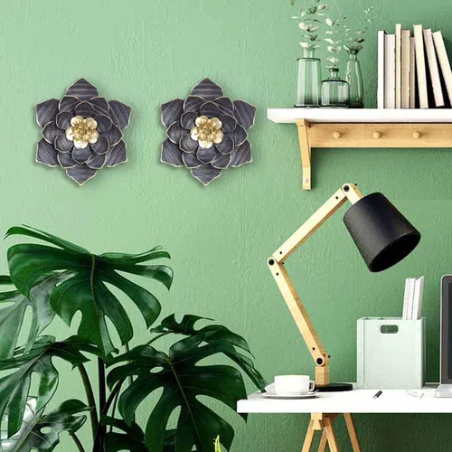 Vista 6 de Decointo Esculturas de pared de flores de metal, 9.5 pulgadas, decoración de pared floral negra, flores en capas 3D, arte de decoración de pared