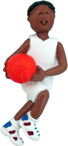 Vista 3 de Elves - Adorno de baloncesto personalizado 2025 – Adornos de Navidad afroamericanos para árbol de Navidad personalizados para niños
