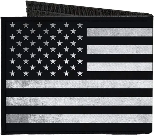 Vista 2 de Cartera plegable de lona diseño de bandera estadounidense color negro y blanco