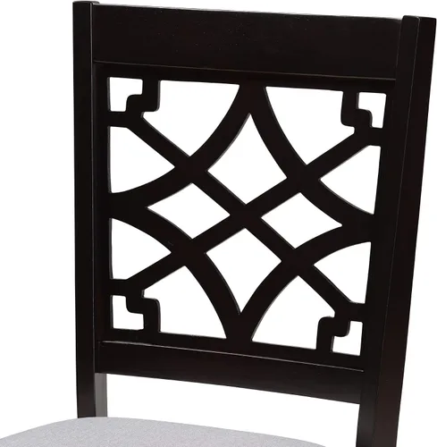 Vista 6 de Baxton Studio Mael - Juego de 2 sillas de comedor y sillas de comedor tapizadas de tela gris y acabado marrón oscuro de madera
