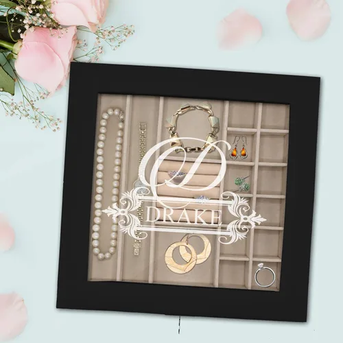 Vista 5 de My Personal Memories Joyero personalizado, bandeja y organizador con parte superior de cristal, accesorios personalizados y grabados, regalo