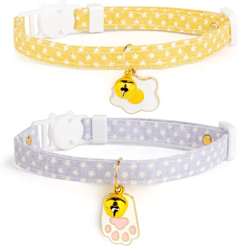 Vista 13 de Paquete de 2 Collares para Gatos Separables de Algodón con Campana Azul Oscuro y Azul Claro con Colgante de Copo de Nieve Blanco Lindo Collar
