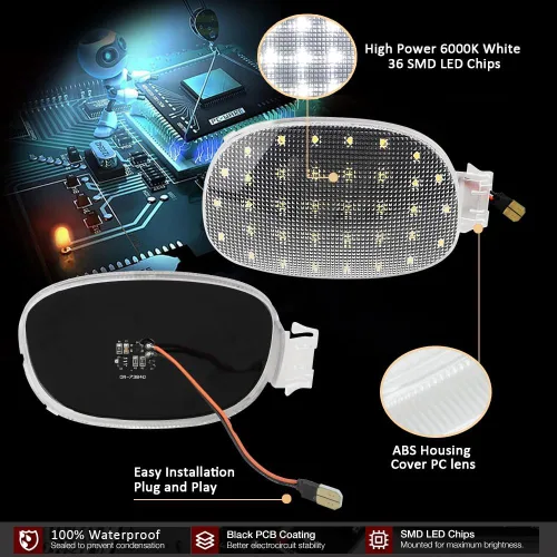 Vista 5 de D-Lumina Cubierta de Luz de Cúpula Interior del Techo Lente Transparente Aérea con PCB LED Blanco para Dodge Ram 1500 Dakota Neon Caravan Chrysler