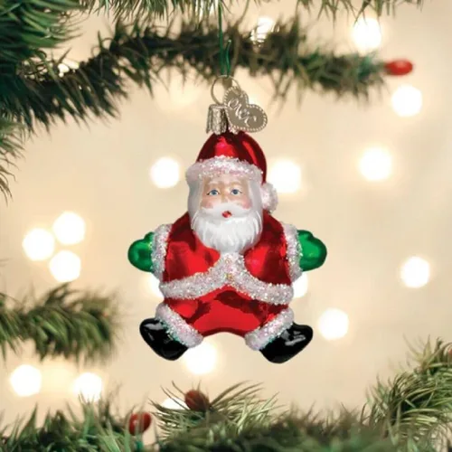 Vista 3 de Old World Christmas - Adorno de Santa tonto pequeño de vidrio soplado para árbol de Navidad, decoración festiva hecha a mano, colección de Santa