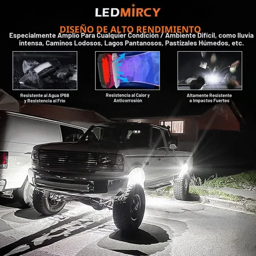 Vista 2 de LEDMIRCY Kit de luces de roca blanca pura con interruptor arnés de cable, 12 luces LED de roca blancas para camiones todoterreno, ATV, UTV, SUV