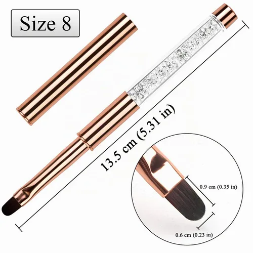 Vista 5 de 1 unids Oval UV Gel Nail Brush Rhinestone Mango Profesional Nail Art Herramientas Tamaño 8 Oro Rosa