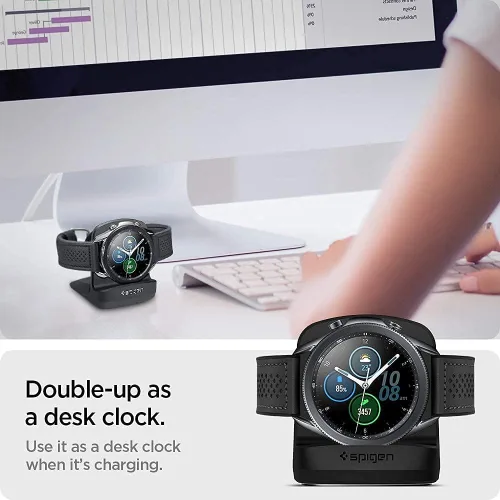 Vista 5 de Spigen S352 Diseñado para Galaxy Watch FE, 4, 4 Classic, 3, Active Stand - Negro