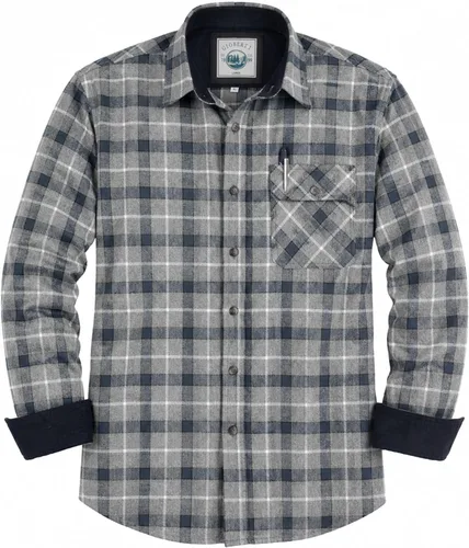 Vista 19 de Gioberti - Camisa a cuadros de franela cepillada de 100% algodón para hombre con contraste de pana Carbón vegetal