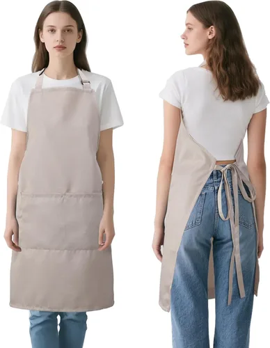 Vista 7 de Kitchen Bib Chef Apron for Women Men with Pockets Waterproof, Large Pockets, Adjustable Neck Strap, For Cooking, Painting, Pottery, Ceramics