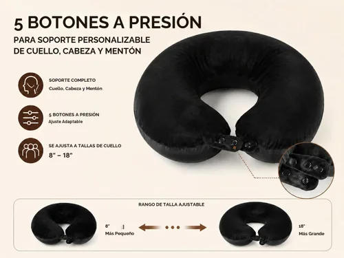 Vista 6 de Almohada de viaje para el cuello, almohada superior de espuma viscoelástica para soporte de cabeza, ideal para aviones, automóviles y reclinables