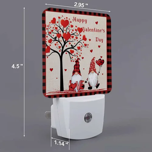Vista 4 de Luz nocturna de San Valentín enchufable, lámpara de noche LED, sensor automático, luces de noche para niños, enchufe en la pared, lindo gnomo