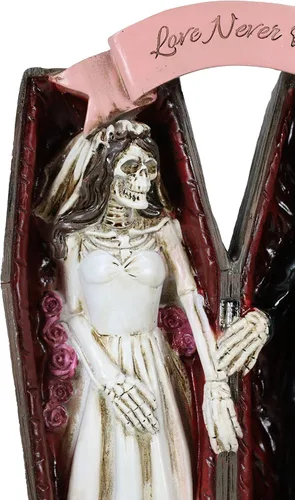 Vista 5 de Ebros Gift Love Never Dies - Figura decorativa de 10 pulgadas de alto, esqueleto de boda, pareja nupcial tomados de la mano dentro del ataúd