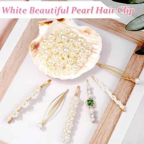 Vista 5 de 30 pasadores de resina acrílica, pasadores cridoz y pinzas para el cabello de perlas para mujeres, accesorios para el cabello con flequillos