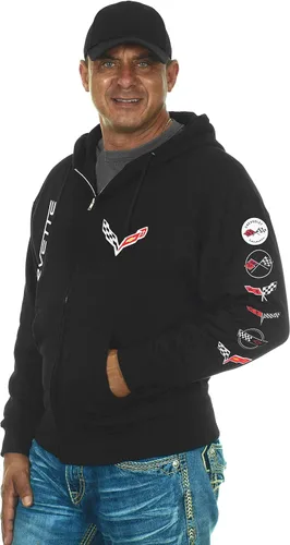 Vista 5 de JH DESIGN GROUP Sudaderas con capucha Chevy Corvette para hombre y con cremallera en 6 estilos, Clg6-negro