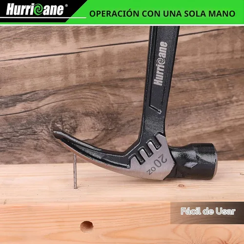 Vista 7 de HURRICANE Martillo de garra de 20 onzas con soporte magnético para clavos, martillo de garra recta con mango absorbente de golpes, martillo forjado