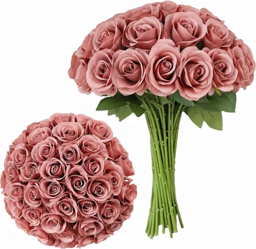 Vista 29 de LVEFIT - 12 rosas artificiales de otoño para decoración de otoño Beige