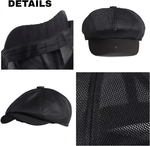 Vista 2 de Newsboy - Gorros de malla Gatsby para hombre, gorro de verano transpirable ajustable