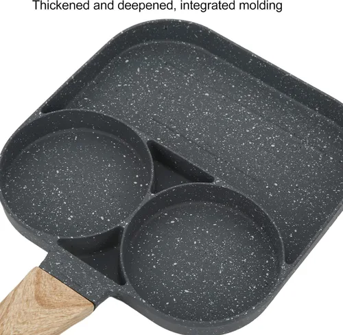 Vista 3 de Sartén para huevos, sartén para panqueques con tapa antiadherente de 3 secciones Sartén de huevo frito de aleación de aluminio para el desayuno