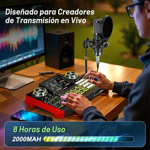 Vista 9 de TENLAMP Paquete de mezclador de audio G9 con micrófono para streaming y Transmisión fácil con reducción de ruido, efectos de voz, sintonización Azul