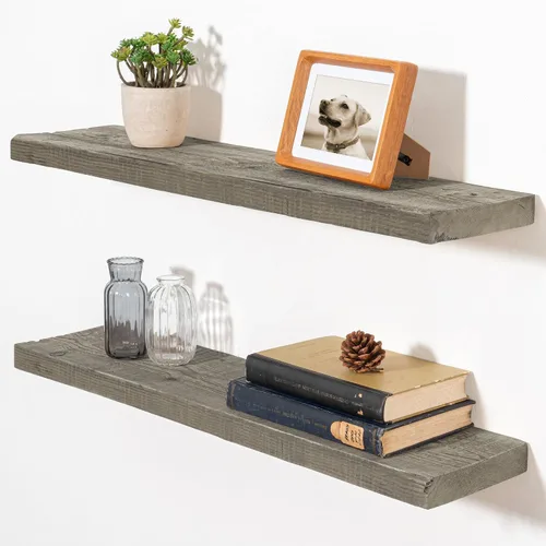 Vista 35 de Estantes flotantes para decoración de pared, estantes rústicos de madera recuperada de 24 x 8 pulgadas, estantes de montaje en pared resistentes