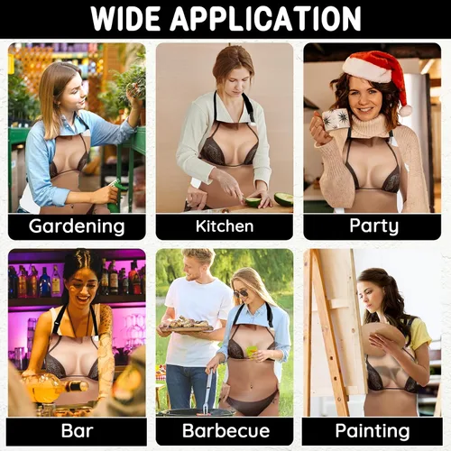 Vista 6 de Funny Creative Chef Apron with 3D Muscle Man Adjustable Sexy Kitchen Apron Waterproof Aprons BBQ Party Xmas Gift