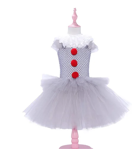 Vista 6 de Disfraz de payaso tutú de Halloween para niñas, cosplay de payaso con globos rojos para niños pequeños