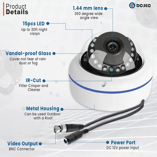 Vista 3 de HD 1080P 360 grados domo cámaras de vigilancia interior al aire libre 4 en 1 (TVI/AHD/CVI/CVBS BNC sistema analógico) 0.057 in ojo de pez CCTV vista