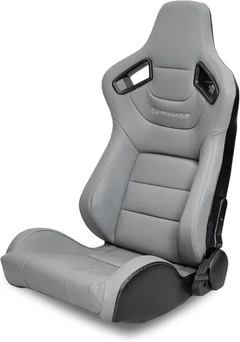 Vista 10 de IKON MOTORSPORTS, Asientos universales para vehículos de carreras con deslizadores dobles, de piel sintética negra con rayas blancas, reclinable