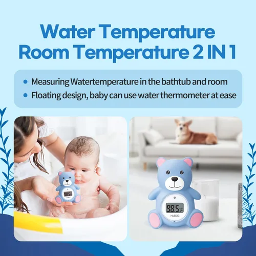 Vista 4 de HubiBaby - Termómetro de baño para bebés y temperatura digital de la habitación, productos de seguridad para el baño 2 en 1 con advertencia de Azul