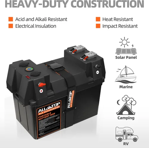 Vista 5 de Caja de Batería Inteligente ALL-TOP, Estuche Marino de 12V con Conectores de 50AMP, Múltiples Puertos y Interruptor de Circuito para Motor
