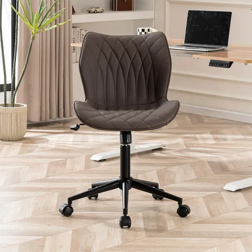 Vista 17 de YOUNUOKE - Silla de escritorio sin brazos con ruedas, sillas de oficina en casa, color verde aguacate PU Leather Comfy Task Chair with Wheels