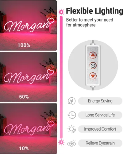 Vista 7 de Letrero de neón con nombre personalizado para decoración de pared de dormitorio, letreros LED personalizados con nombre para niñas, compañeros