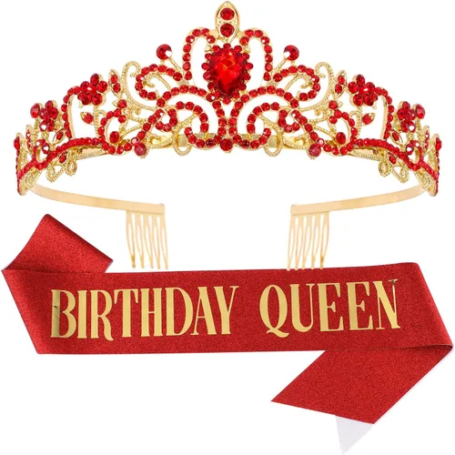 Vista 14 de Velscrun Tiara - Corona de Reina de Cumpleaños con Diamantes de Imitación y Banda Tiara de cumpleaños 27